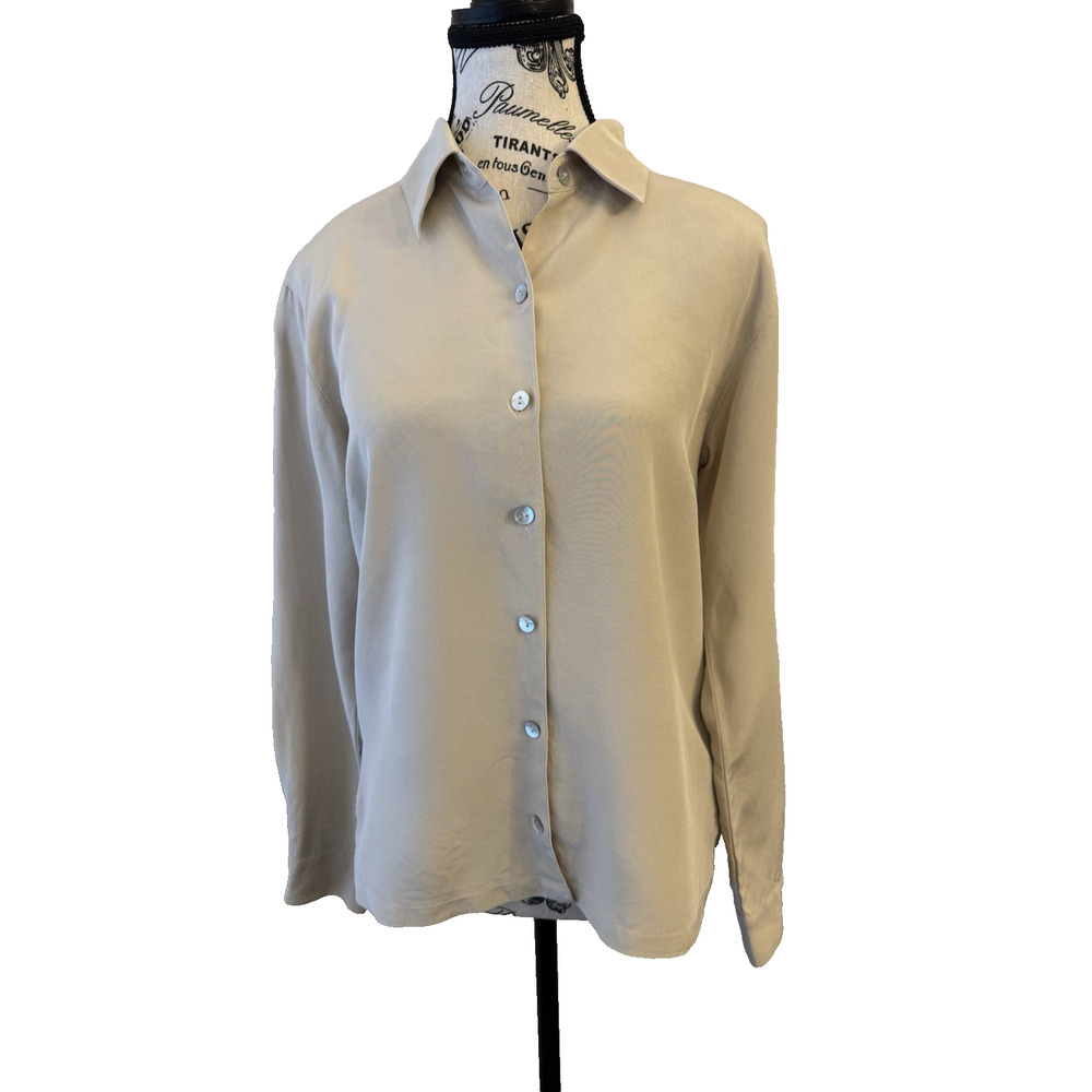 Chico’s Design Women’s Silk Blouse Size 0 (4) Beige Long Sleeve